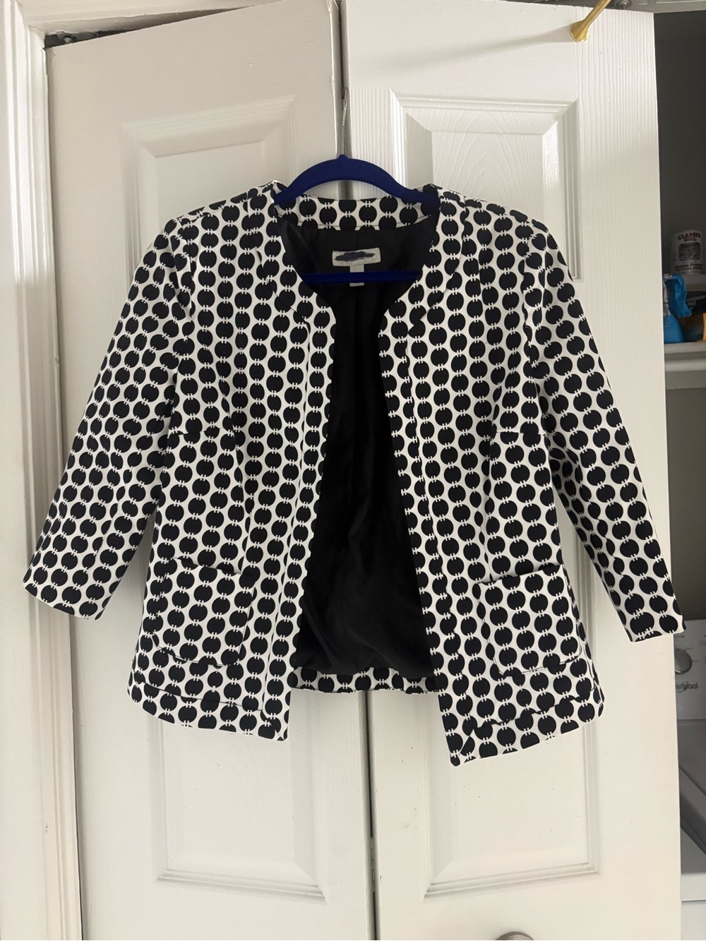 dressbarn Black & White Dot-Print Open Blazer Jacket